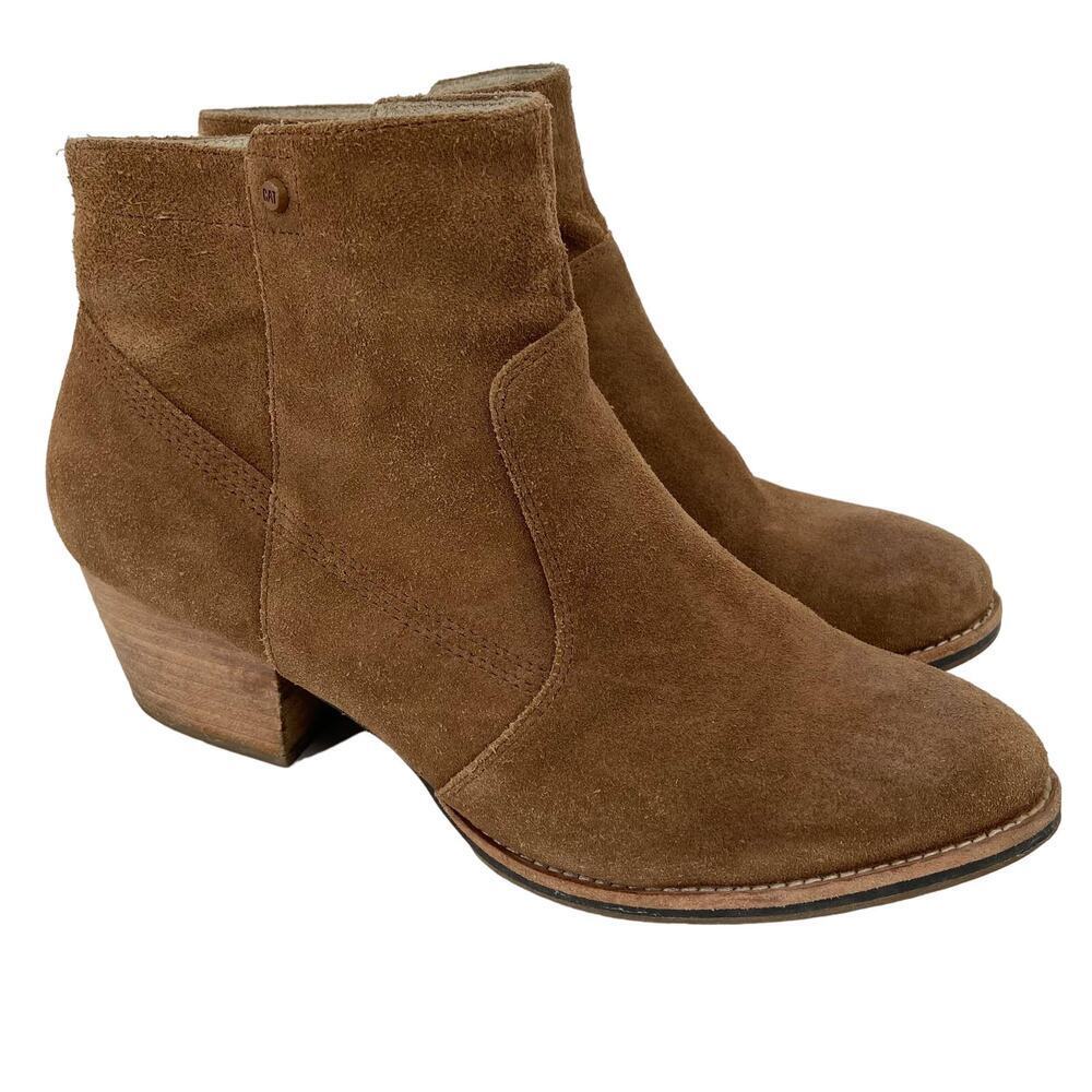 Caterpillar Ankle Boots Size 10 Brown Block Heel Side Zip Bootie CAT
